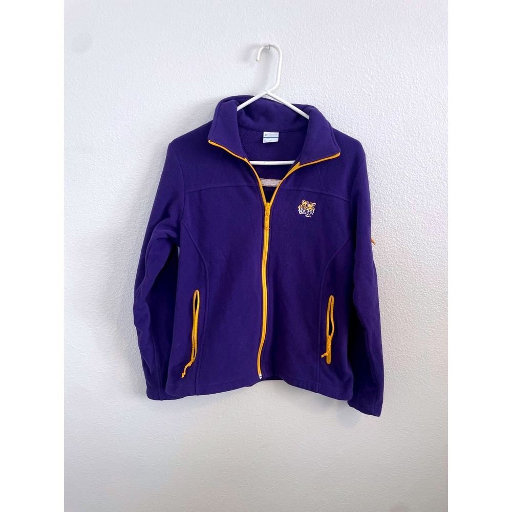Columbia Women Medium NCAA LSU Tigers Fleece Jacket Purple Yellow Zip Up